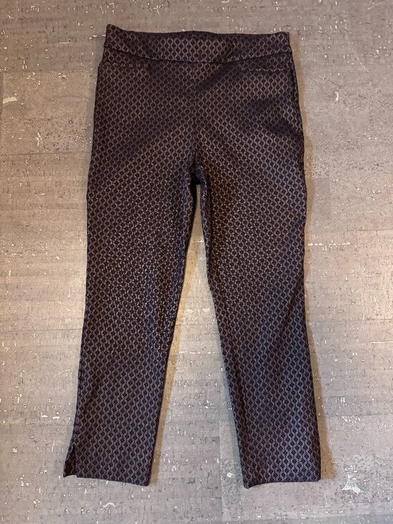 Chico's Pants - Chico's Geometric Print Pull On Cropped Tapered Pants Black Brown